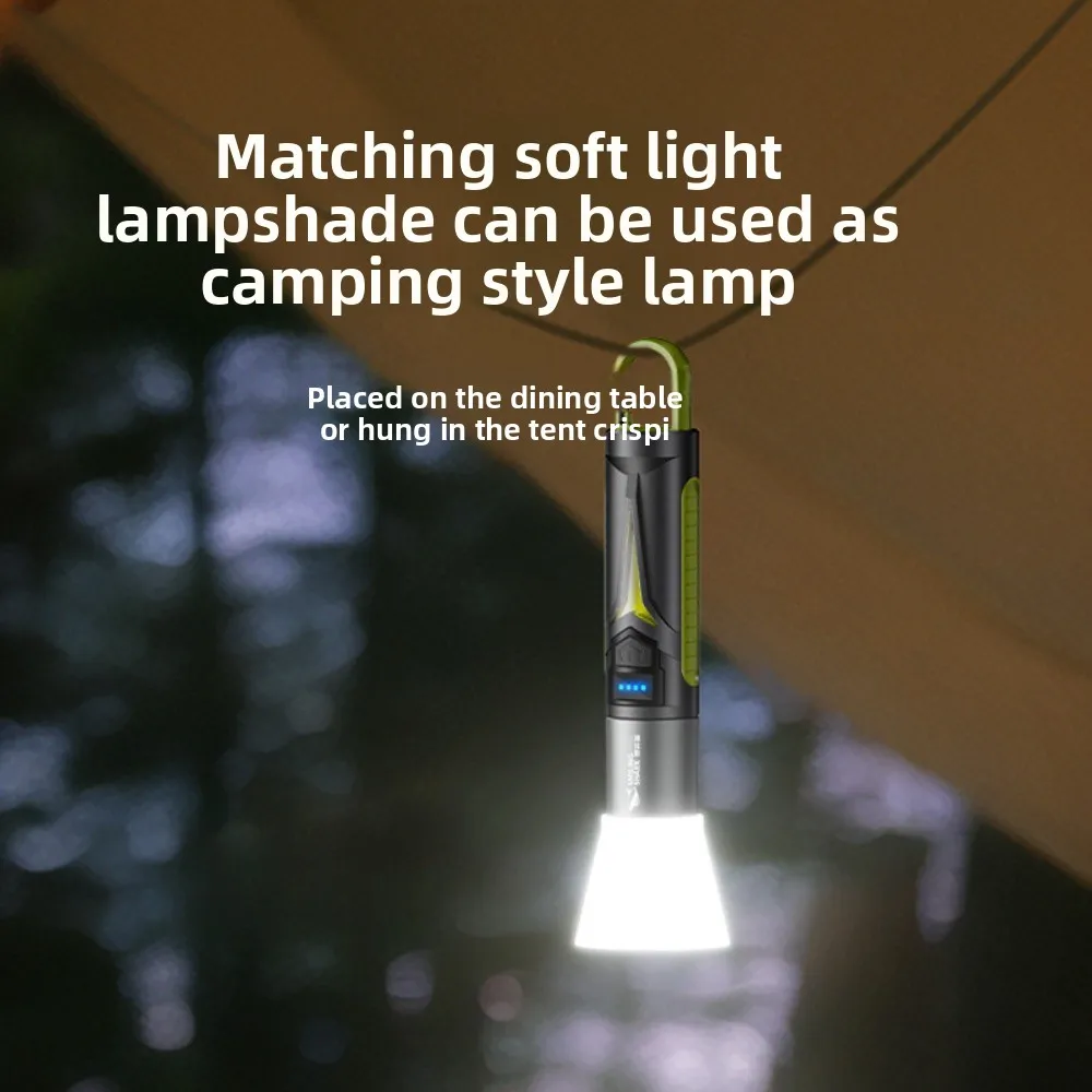 Zoomable COB Camping Flashlight  Adjustable Focus Side Light with Clip Compact  Portable Outdoor Hiking Emergency