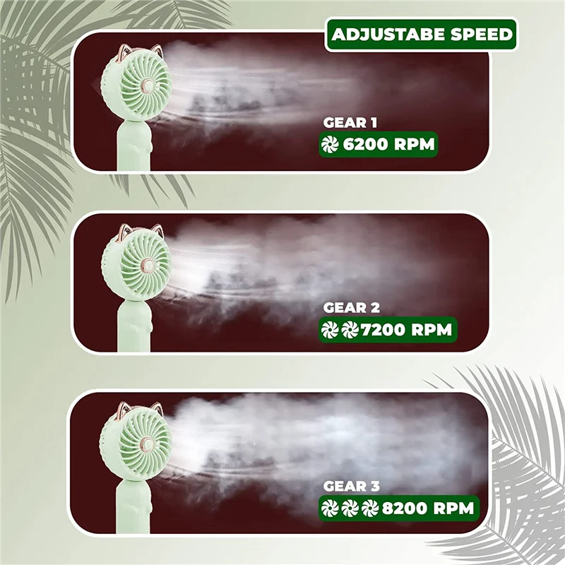 1 Piece Portable Hand Held Fan Mini Fan Foldable Small Fan With Cat Ears With USB Rechargeable Battery (Green)