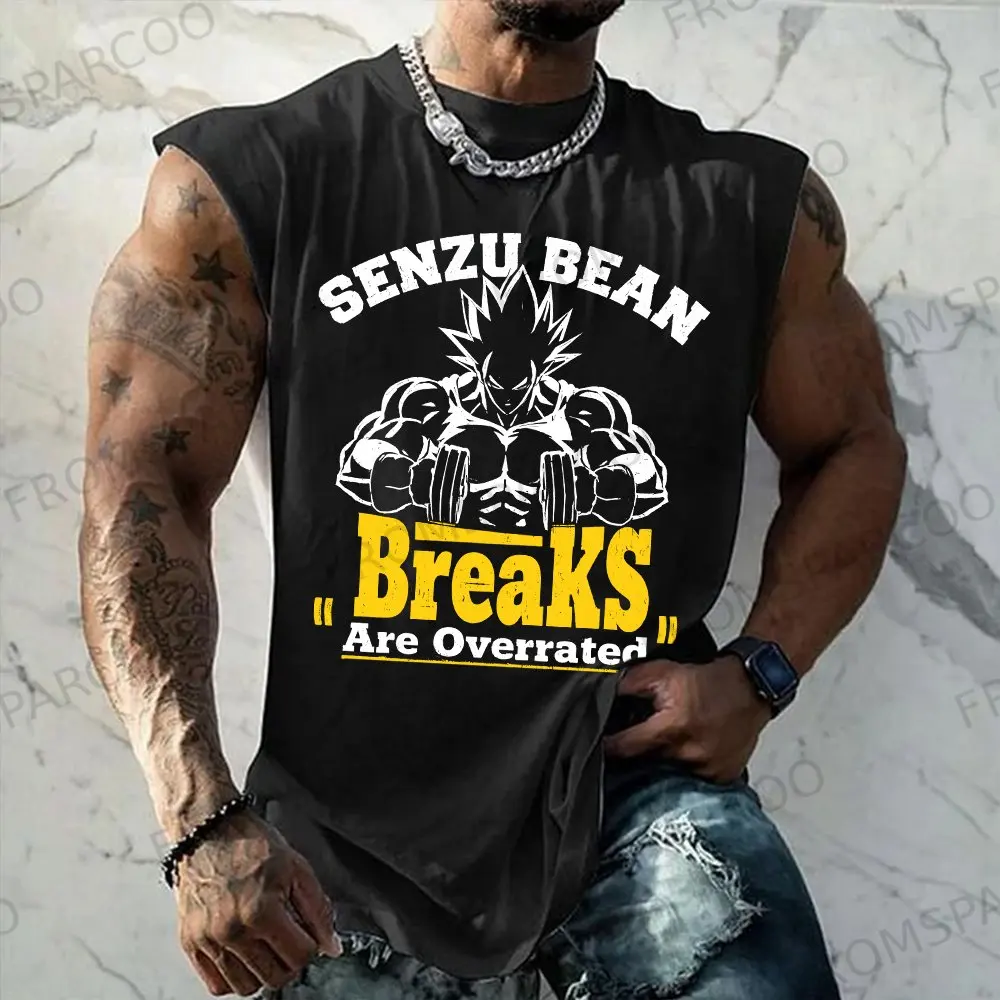 

Dragon Ball Anime Goku Peripheral Printed Pure Cotton Tank Top Gym Sports Casual Men Loose Summer Fashion Vest Top