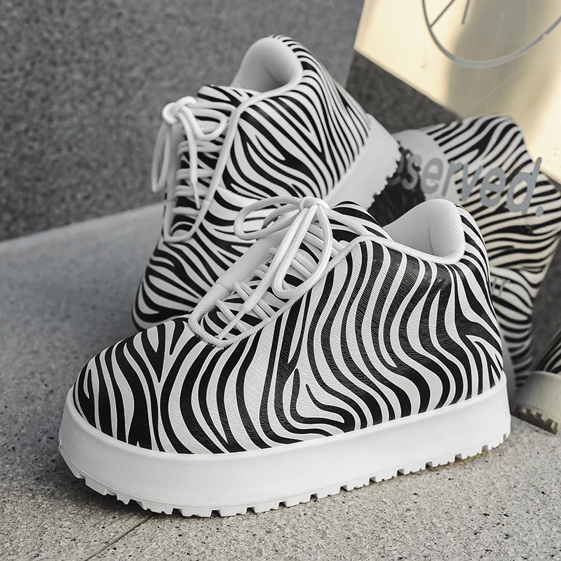 

Zebra Print Designer Sneakers Men Fashion High top Platform Shoes Men Bread Shoes Spring Street Men's Heighten Increase Sneakers