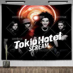 German Rock Band Singer Poster Wall Tapestry Tokio Hotel Printed Tapestries Background Cloth Home Decorations Aesthetic Backdrop