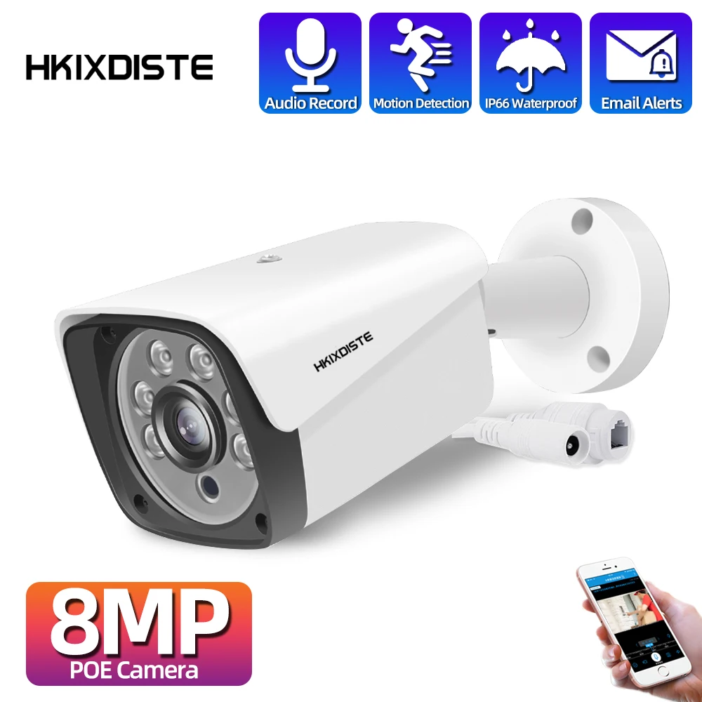 

4K HD CCTV Video Surveillance Camera System Outdoor Waterproof Audio POE IP Bullet Security Camera 8MP Smart IP Monitoring Cam