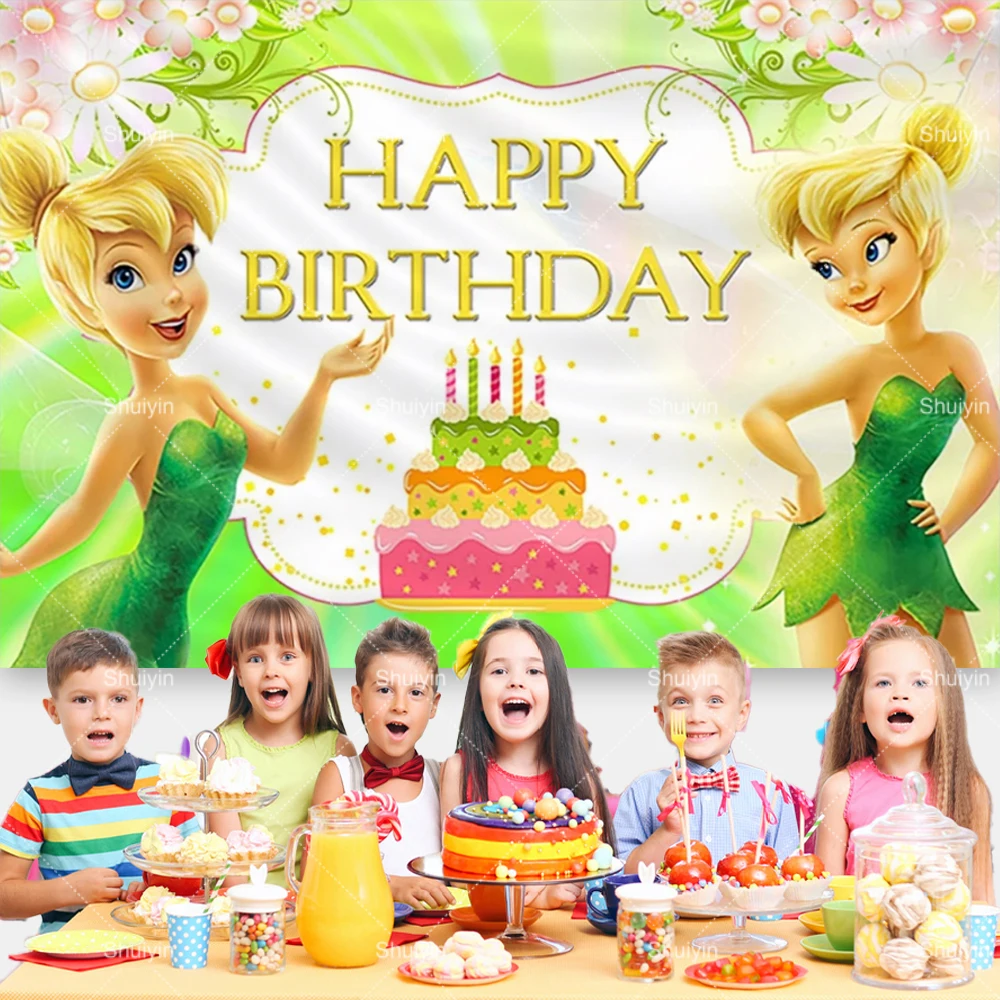 الكرتون الجان تينكر جرس موضوع خلفية الفتاة حفلة عيد ميلاد الديكورات راية الغابة الجنية استحمام الطفل كابينة تصوير الدعائم الهدايا