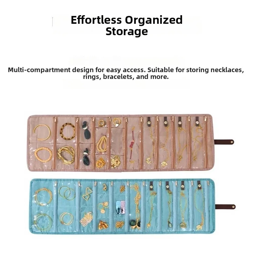 

Многофункциональный фланелевый органайзер для украшений с прозрачными карманами, компактный, складной, однотонный, с защитой от потери