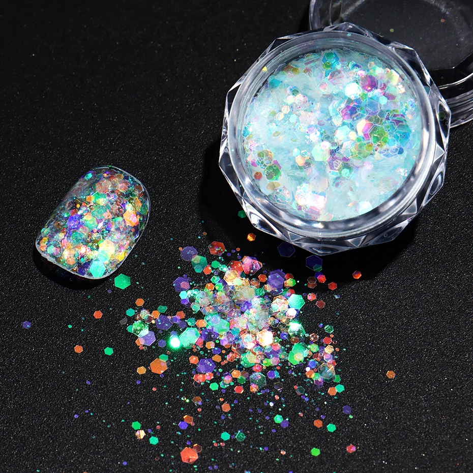 4 個虹色マーメイドネイルスパンコールグリッターフレークピンクブルーオーロラパウダーネイルアートグリッターネイルチャーム装飾マニキュア