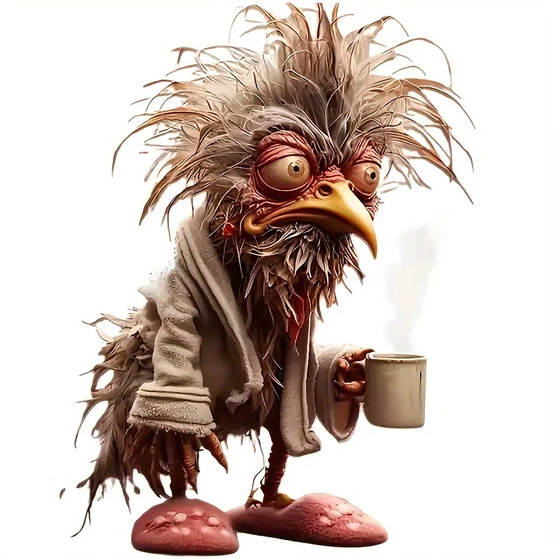 

6-Inch Funny Coffee Chicken Vinyl Sticker - Bathrobe Slippers Cartoon Cock Design, Self-Adhesive Glossy Car Sticker, Fun Animal