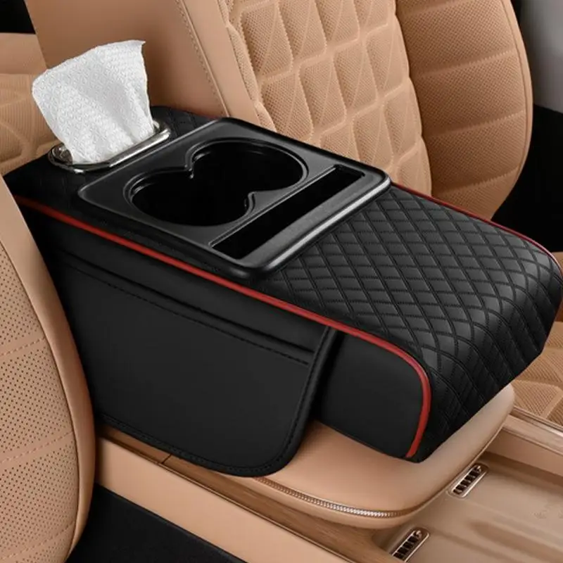 Car Armrest Cushion with Cup Holder auto Armrest Booster Cushion Car Center Console Armrest Pillow Storage Organizer Box for Car