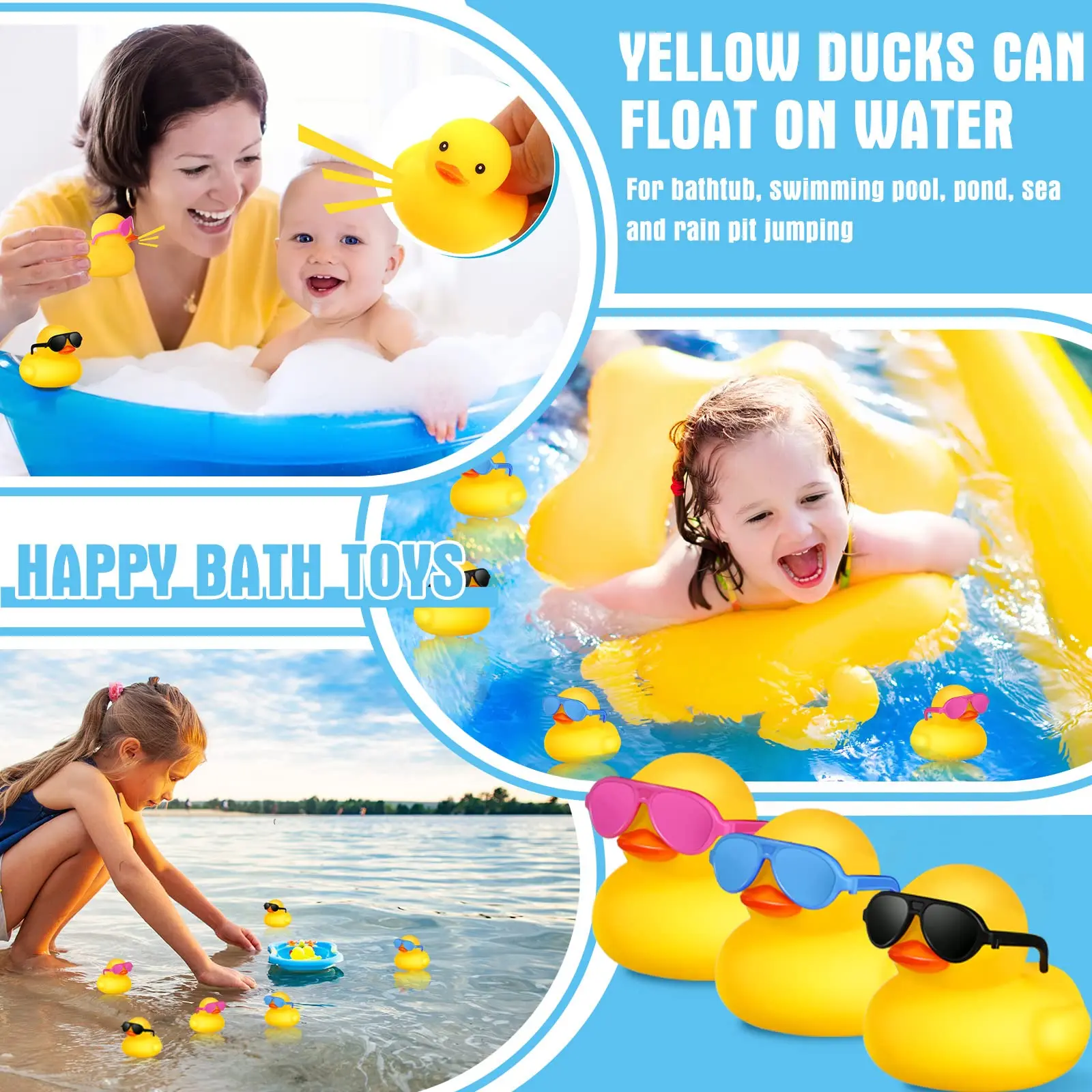 36/48/60Pcs Mini Rubber Ducks Duck in Bulk Sunglasses Toy Set Duck Gift Toys for Gift Holiday Cruise Birthday Party Wholesale Du