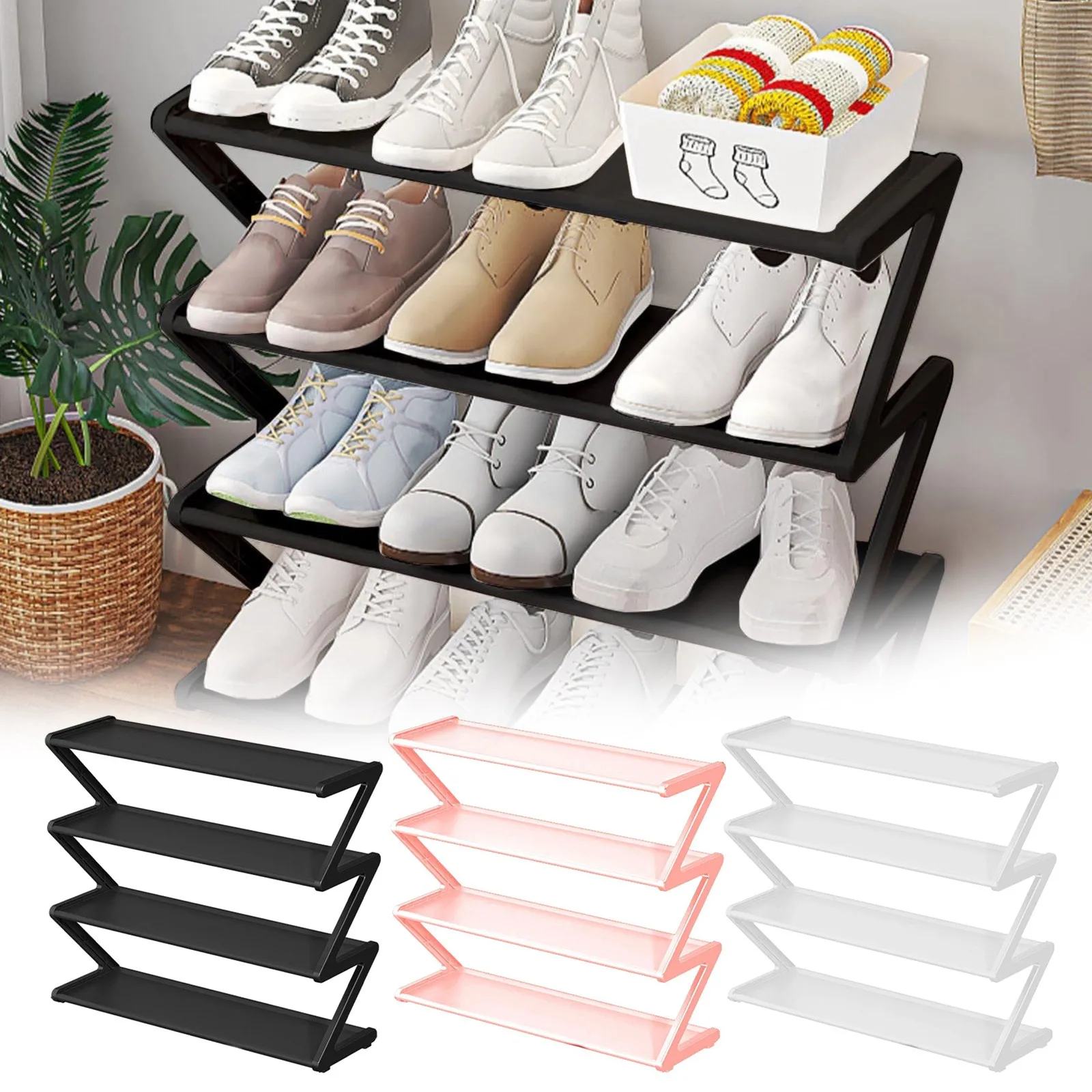 

4 Tier Plastic Shoe Organizer Space Saving Freestanding Shoe Organizer Rack With Sturdy Frame Shoe Rack Home Shoe Storage Rack