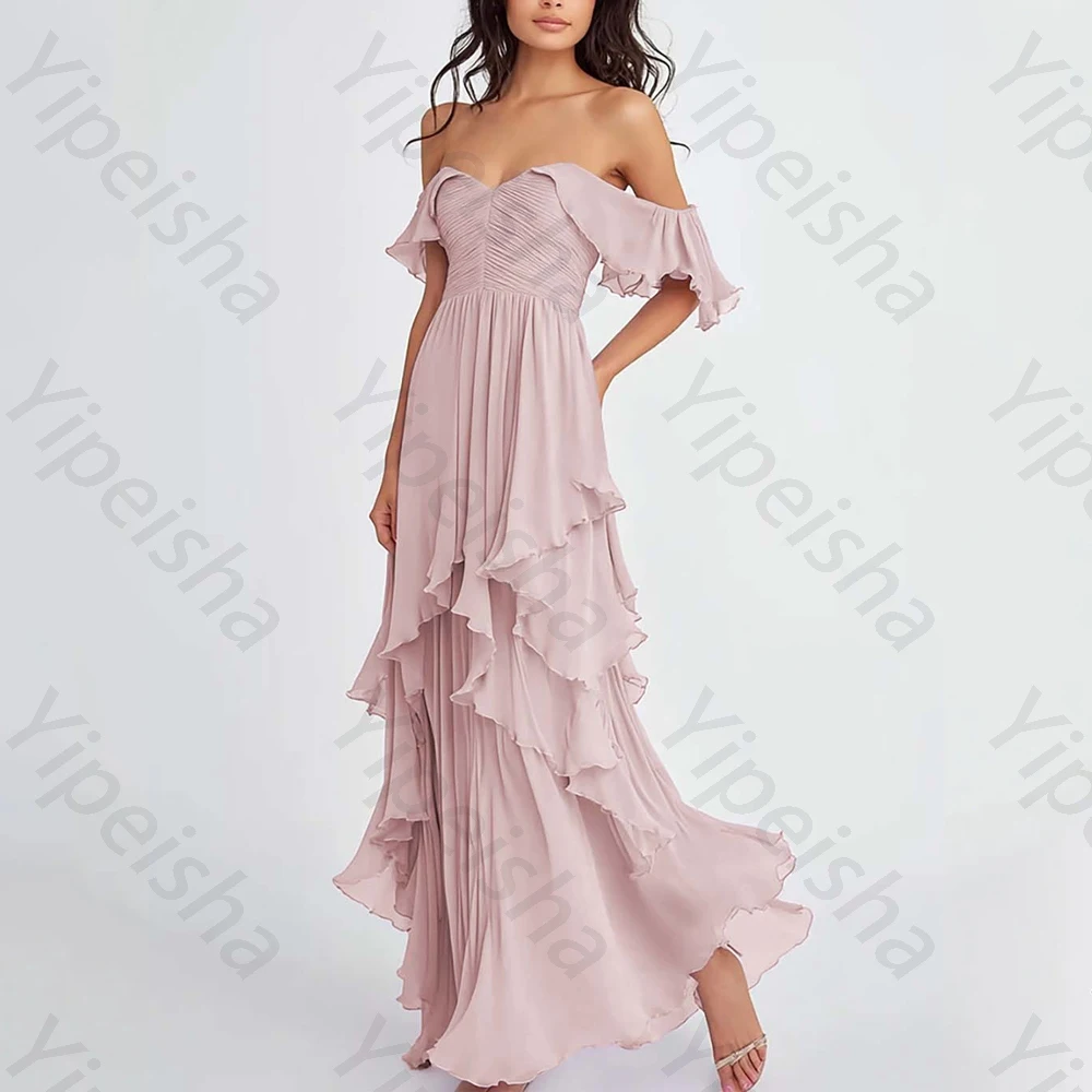 

Elegant Off The Shoulder Ruffled Flowy A Line Evening Dresses Exquisite High Quality Sexy Prom Party Gowns for Women Customized