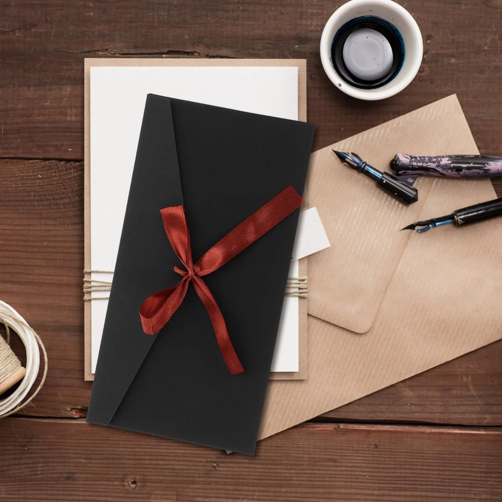 

10Pcs Premium Kraft Invitation Envelopes with Bowknot Design Luxurious Matte Texture for Wedding Shower Birthday Cards Envelope