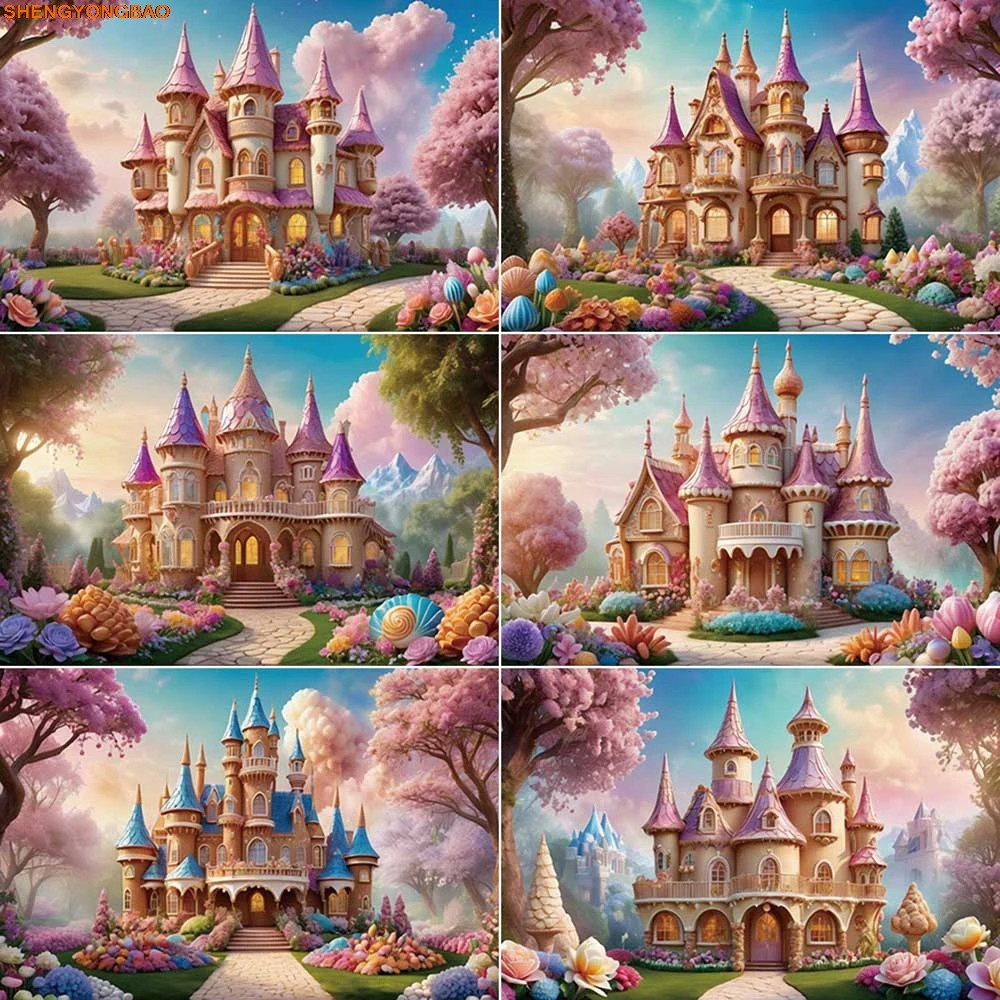 

Castle Theme Birthday Background Photography Coconut Trees Beach Underwater Photozone Backdrop Children Studio Supplies