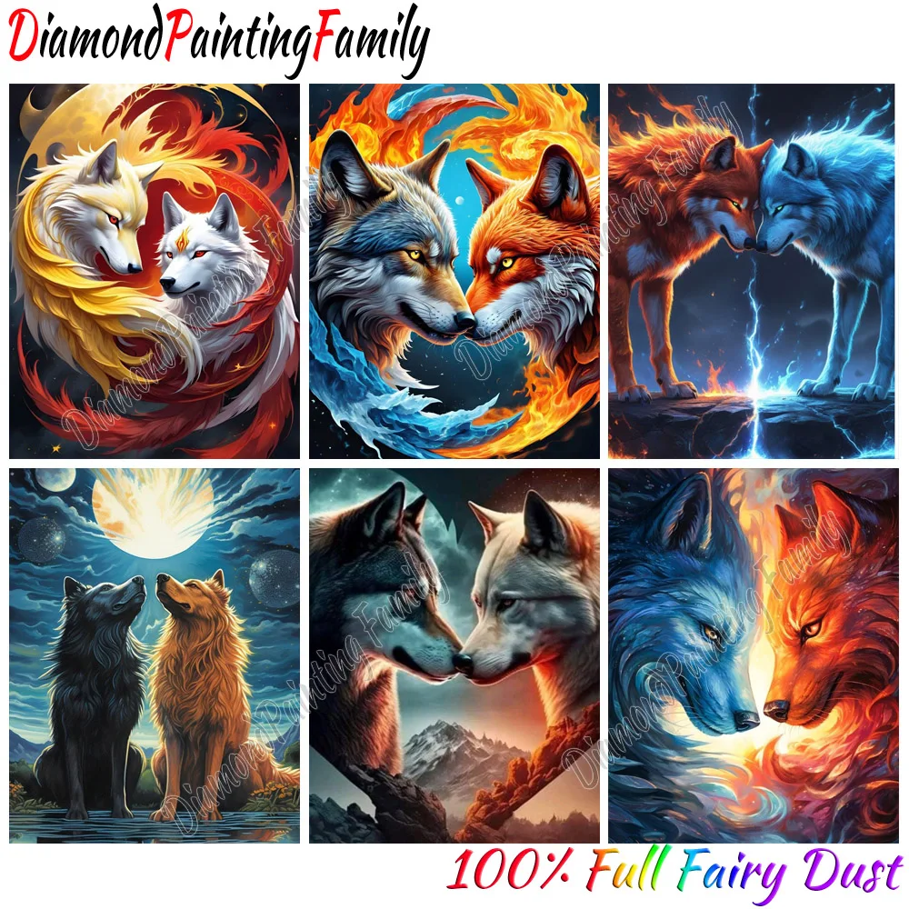 

Diamond Painting Family 5D Full Fairy Dust Crystal Resin Diamond Dot Art Double Wolf AB Drill Embroidery Set Mosaic Painting Kit