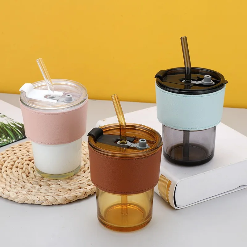 

Internet Celebrity Slub Cup Creative Transparent Glass Straw Cups To Carry The Lid Ins Feng Shui Cups Milk Coffee Cup