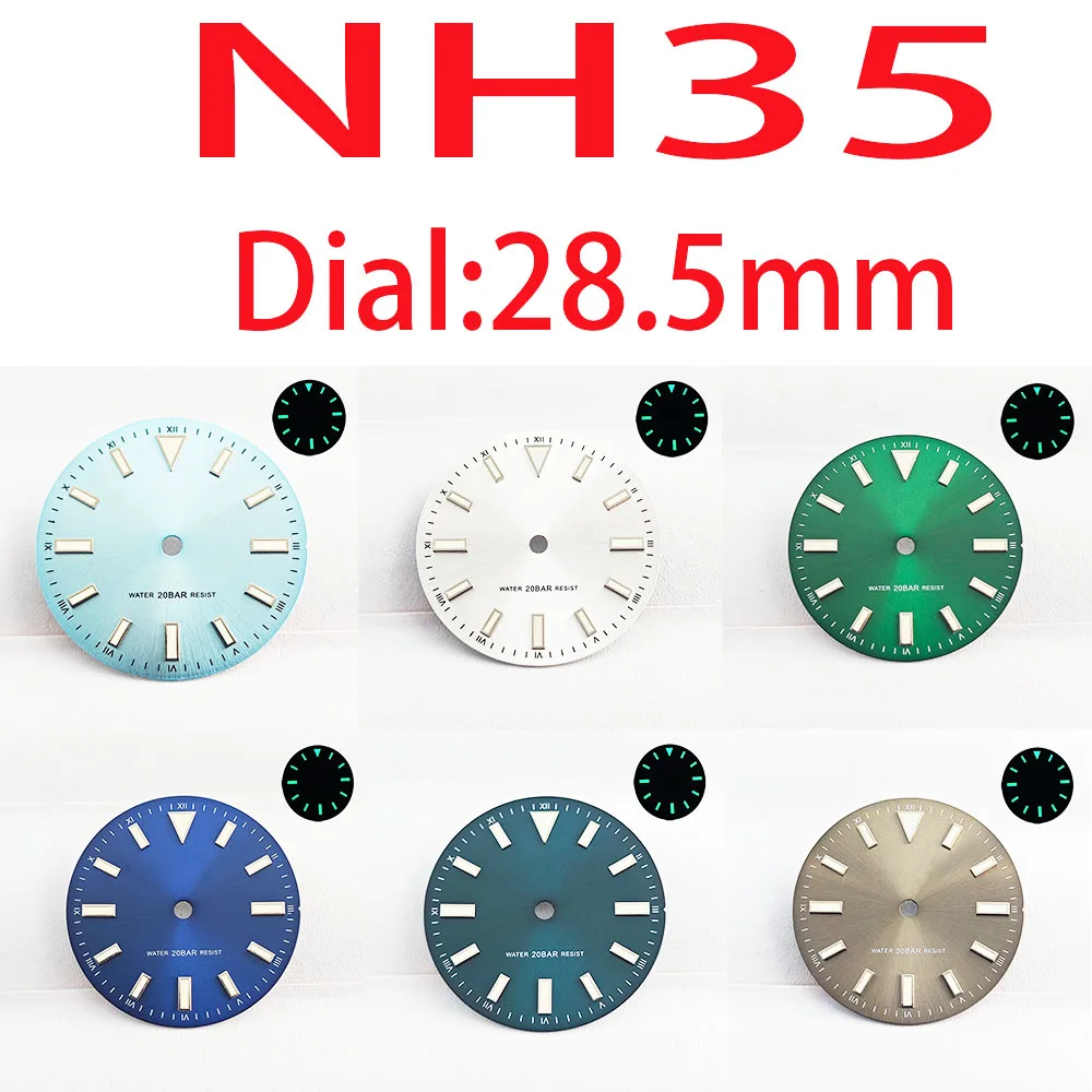 

28.5mm dial Men's watch NH35 dial green luminous hands for NH35 NH36 automatic mechanical movement 39mm case strap watch accesso