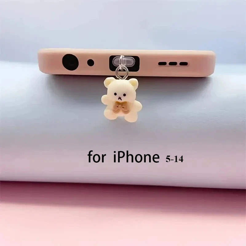 Niedlicher Bären-Telefon-Staubschutz, dekoratives Zubehör für iPhone, Samsung, Xiaomi, Huawei, Typ C, Ladeanschluss-Schutz, Staubschutz