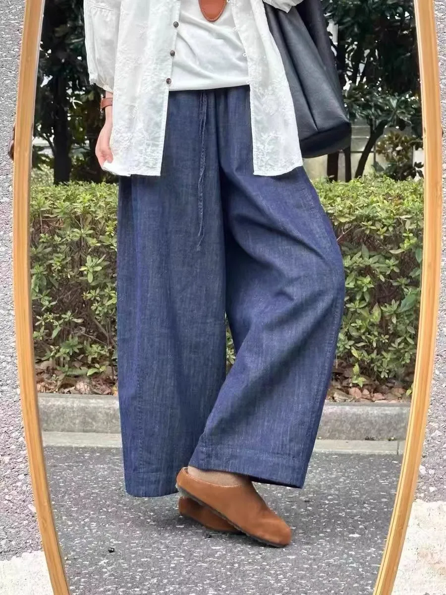 

plus Size Women's Vintage Wide Leg Jeans Spring New Loose Slimming Lazy Nine Point Straight Cut Pants High Waist Denim
