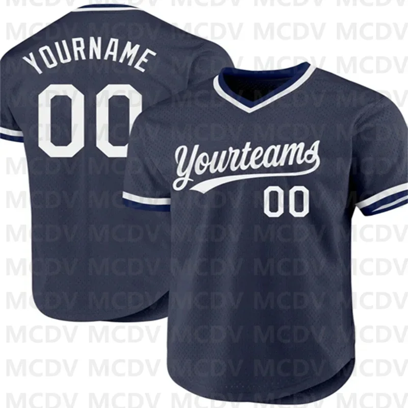 

Custom Navy White Authentic Throwback Baseball Jersey Tee Shirts Unisex Top streetwear