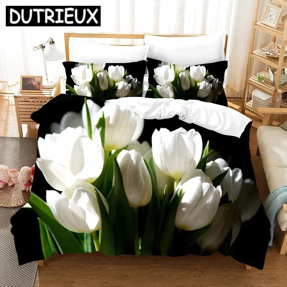 Pink Tulip Elegant Flower Scenery Supplies Set Duvet Cover Set Bedding Sets For Adults Bed Pillowcases No Filling Birthday Gifts