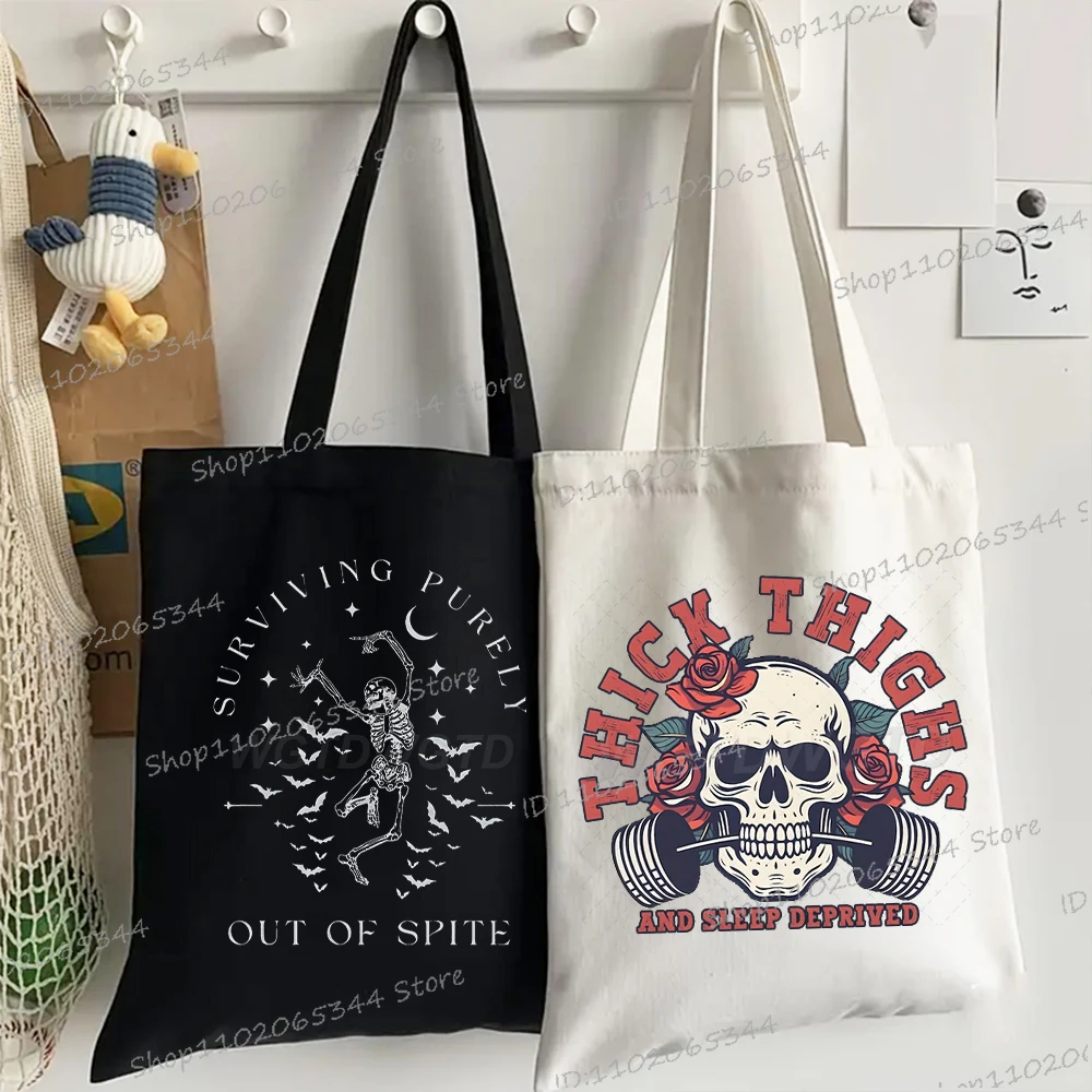 

Canvas Lightweight Vintage Skeleton Shoulder Bag Women Men Funny Skull Meme Korean Simplified Tote Bags Fashion Teen Handbags
