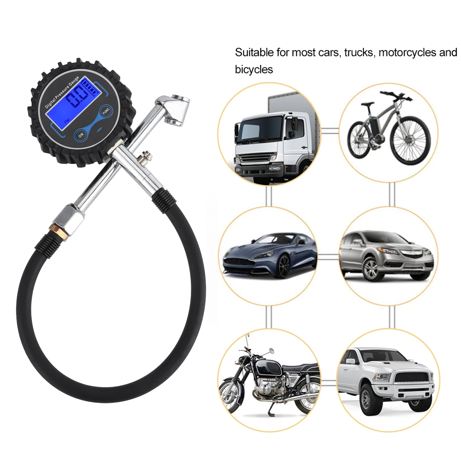 3 ‐ 200PSI منفاخ لإطارات السيارة مقياس الضغط الرقمي شاشة الكريستال السائل لسيارة دراجة نارية الشاحنات منفاخ الهواء اختبار الضغط