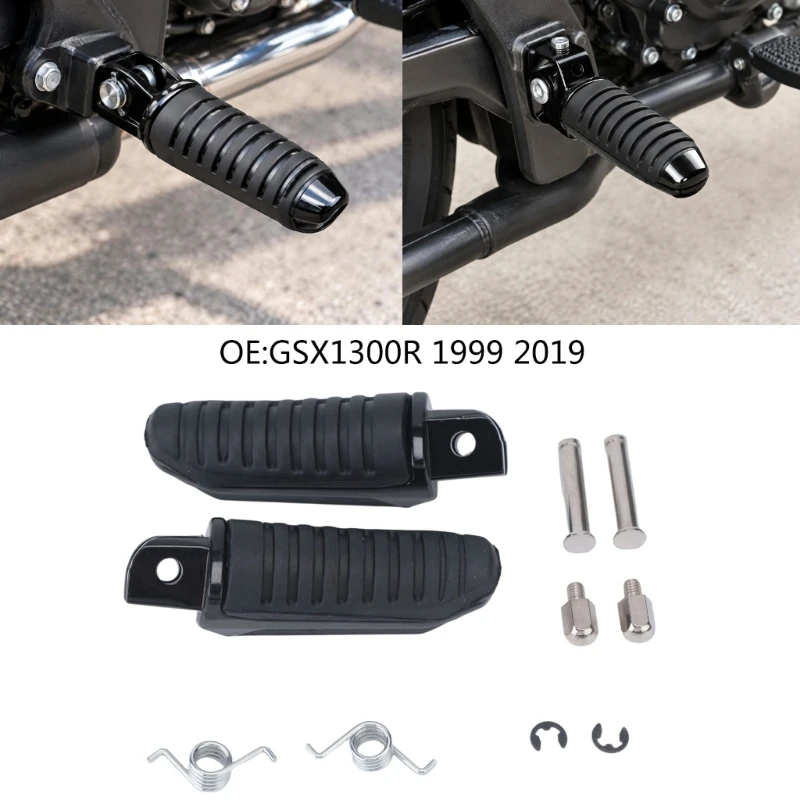 Motorcycle Front Foot Pegs for GSX1300R 1999-2019 Grooved Contact Areas with Mounting Forks and Aligned Pin Holes