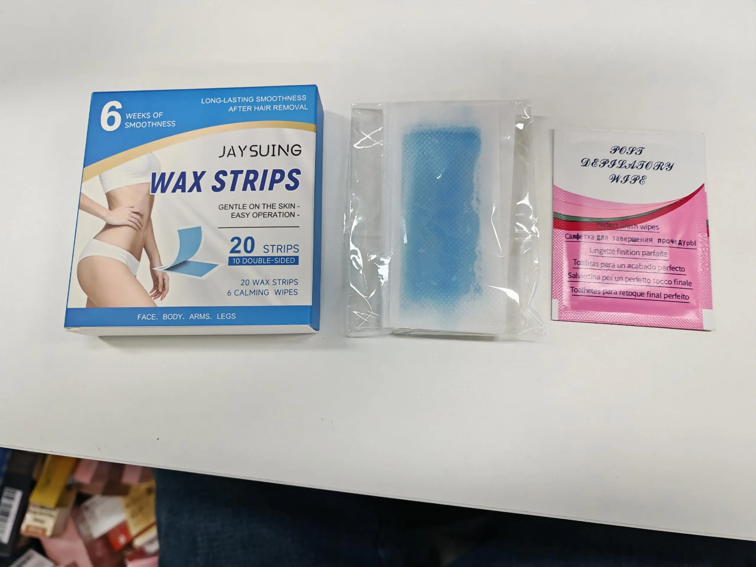 Jaysuing Gentle Hair Removal Wax Strips Painless Easy Use at Home For All Skin Types Face Body Arms Legs Smooth Skin