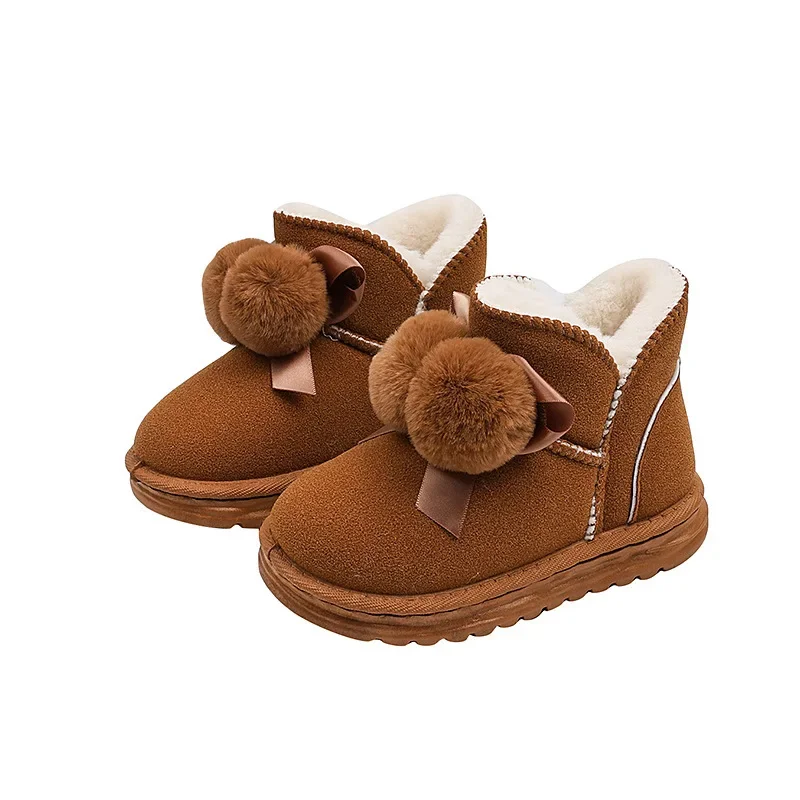 Inverno botas infantis macio fofo hairball bonito menina botas de neve moda versátil crianças causal botas de algodão ao ar livre antiderrapante