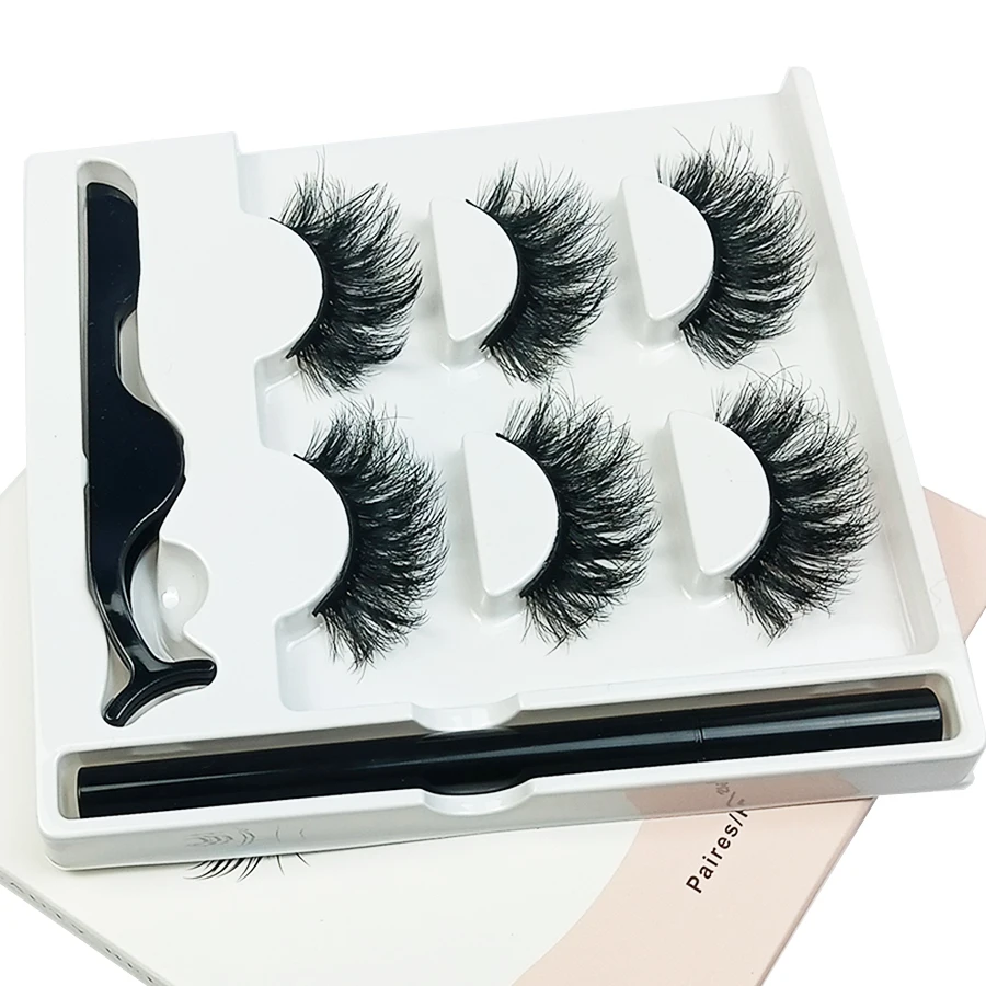 Conjunto de lápis delineador magnético -3 pares de cílios postiços fritos à prova d'água, anti manchas, ondulação, sem vazamento de líquido