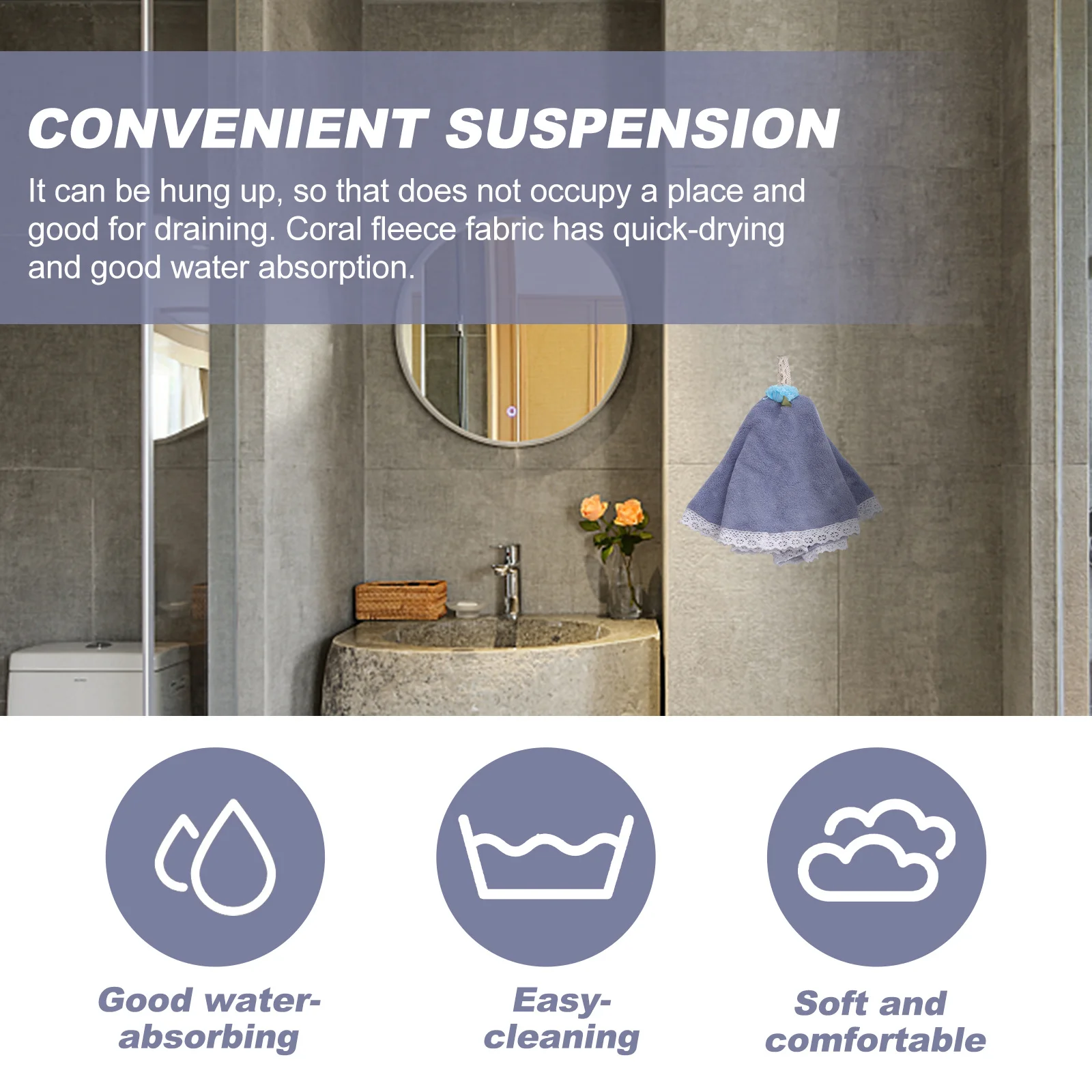 

2Pcs Water Absorbent Round Towels Coral Fleece Hand Towel Fast Dry Non Scratch for Dishes Hands Cars Washcloth