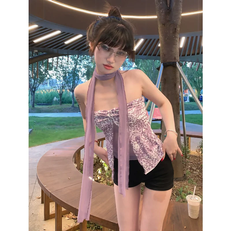 American Retro Leopard Print Tube Top Design Summer 2026 Y2K Irregular Hem Vest Pure Desire Style Sexy Women's Fashion