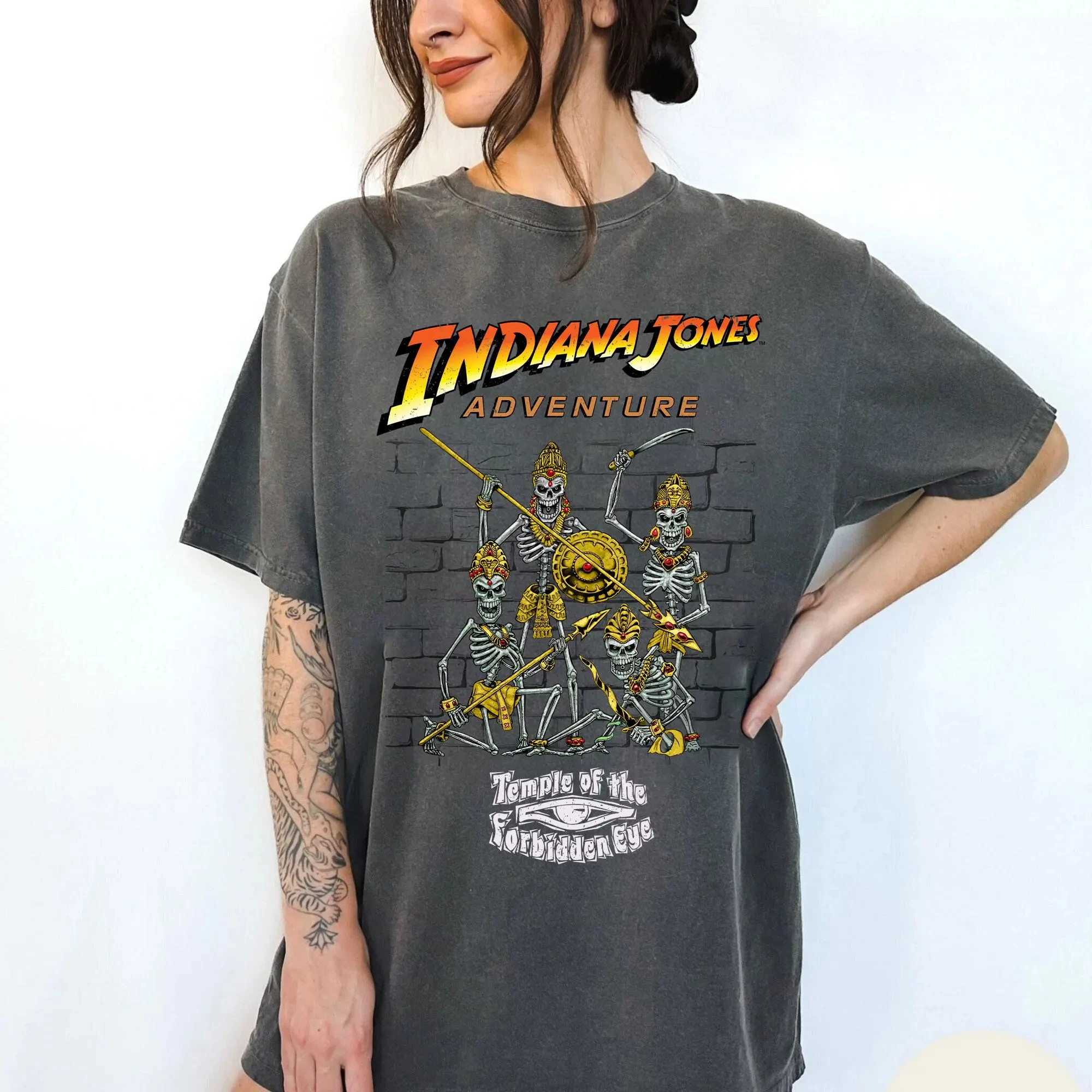 Disney Indiana Jones aventura templo del ojo prohibido esqueletos camisa Vintage Disneyland 1995 camisa Retro camiseta familiar Disneyland