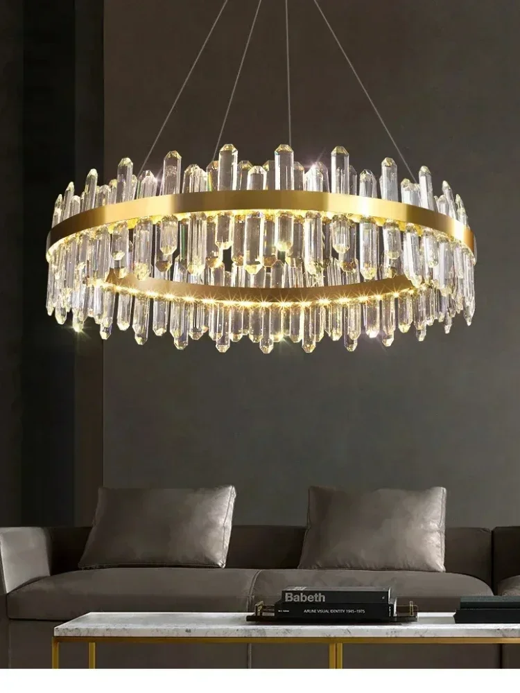 Nordic modern smoke grey crystal chandelier French luxury LED pendant light dining table living room home decoration lighting