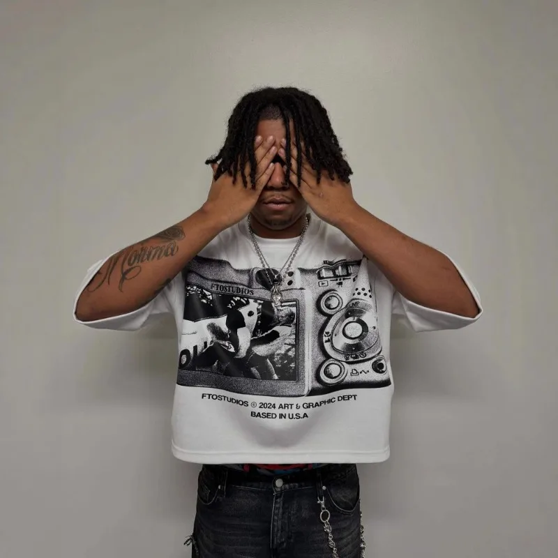 Camiseta con estampado del álbum America Graffiti, ropa Y2k para hombre, Playeras Para Hombres, Tシャツ メンズ, ropa de calle de verano Harajuku