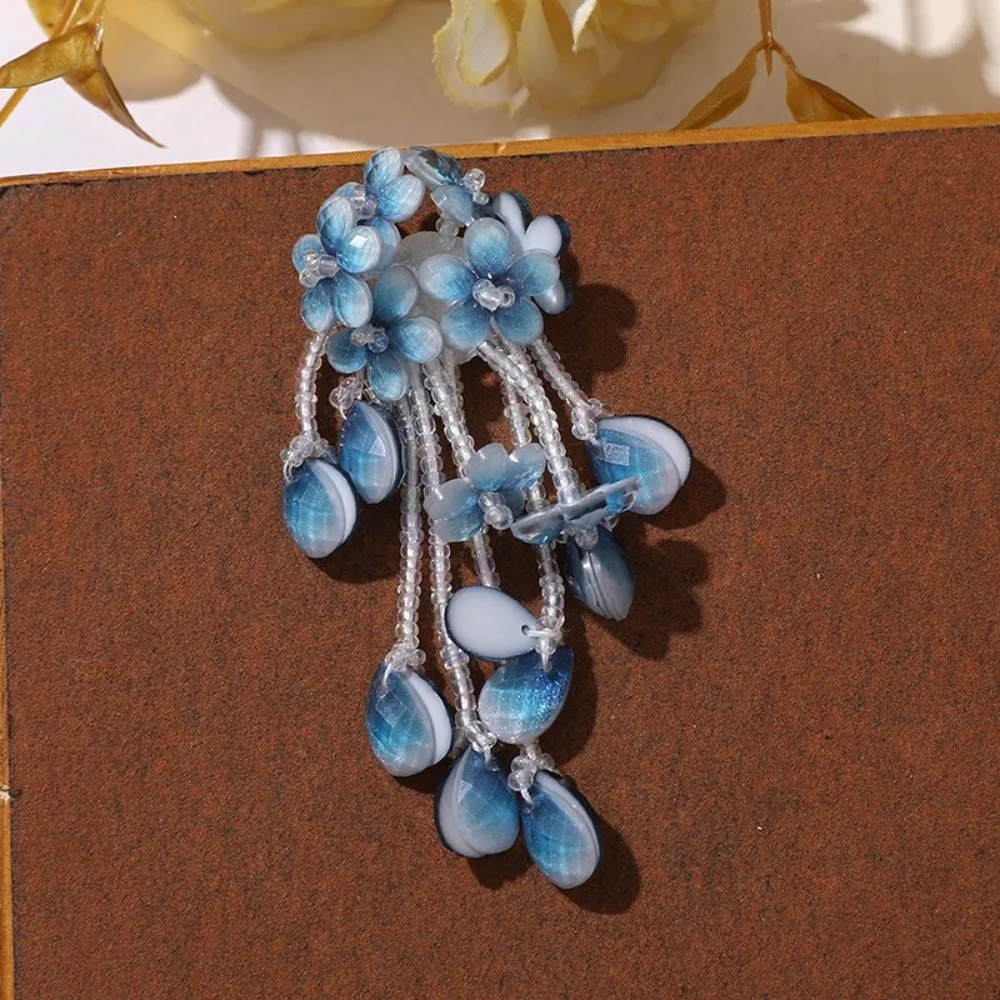 Gradient Color Flower Pendant Teardrop Shape Floral Design DIY Jewelry Accessory Chinese Style Handmade Craft Earring Component