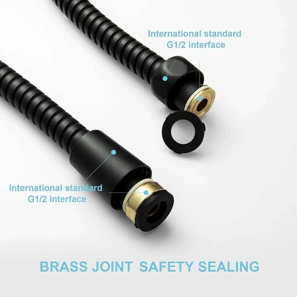 New 1.5/2/3M Black SUS304 Flexible Shower Hose Bathroom Shower Water Hose Extension Plumbing Pipe Pulling Tube Bath Accessories