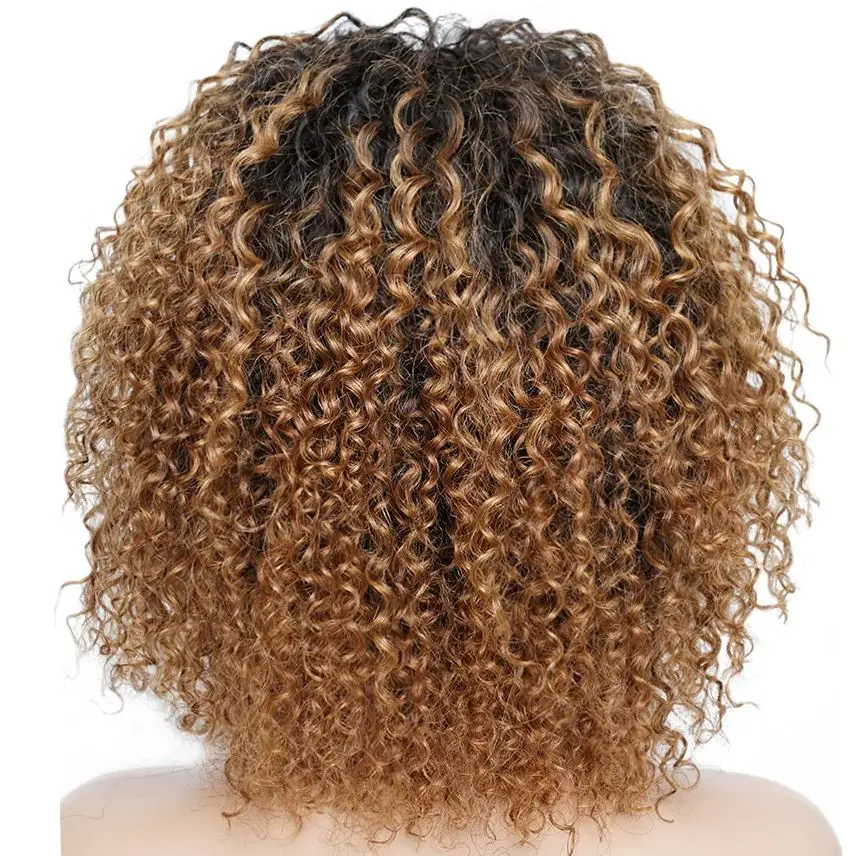 Short Curly Headband Wig 100% Human Hair Wigs for Women Ombre 1B 30 Jerry Curly Wear Go Wig Ginger Blonde Bobbi Collection