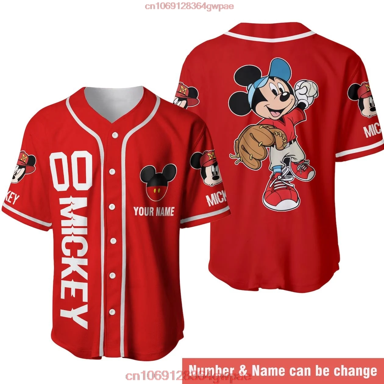 Disney Baseball Jersey Custom Name Men\'s Mickey Baseball Jersey Fashionable Disney Short Sleeve Hawaiian Shirt Track Top