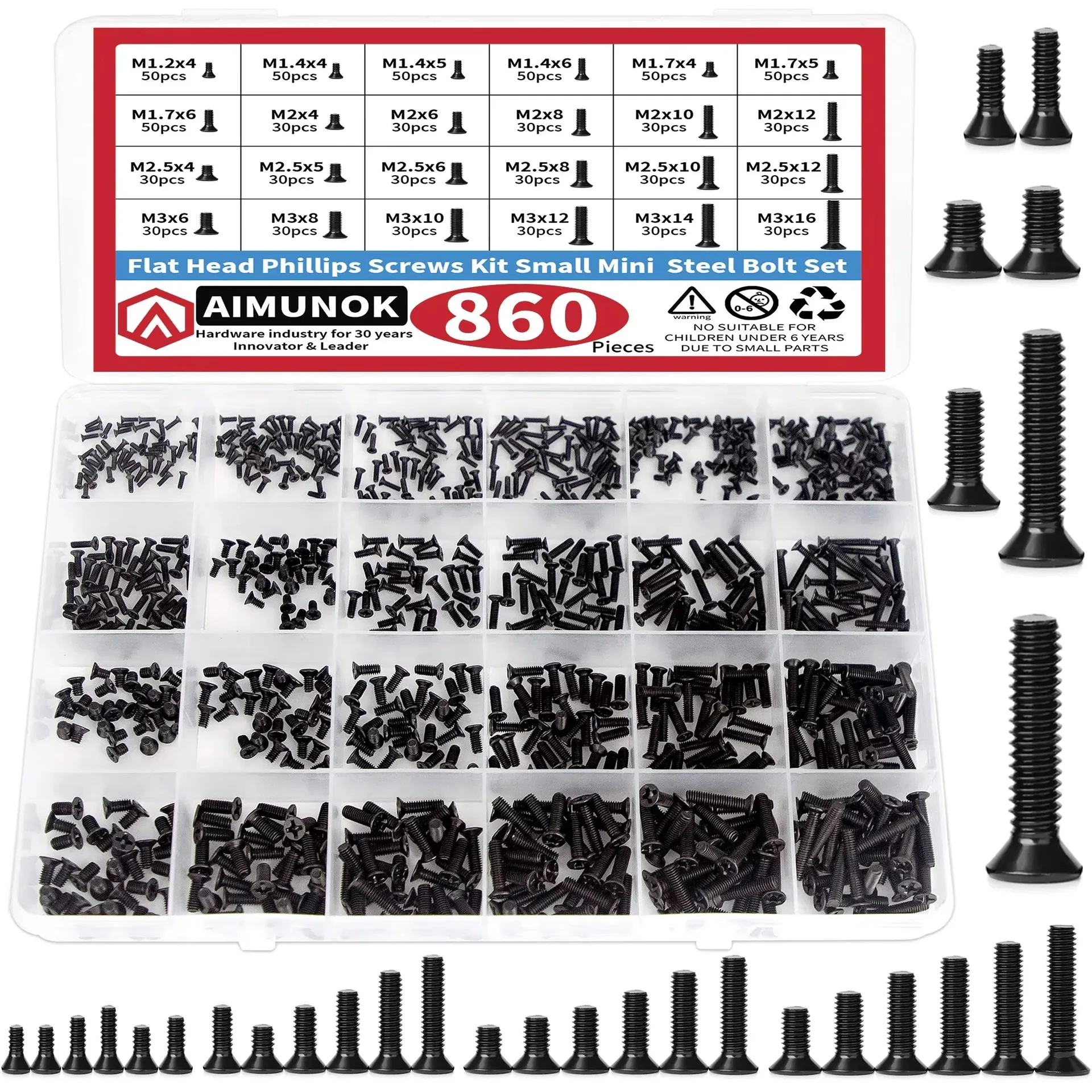 

860pcs Small mini Computer Screws Kit box Flat Phillips Black Tiny Eyeglass Screws M1.4M1.7M2M2.5M3 for PC Laptop SSD Hard Drive