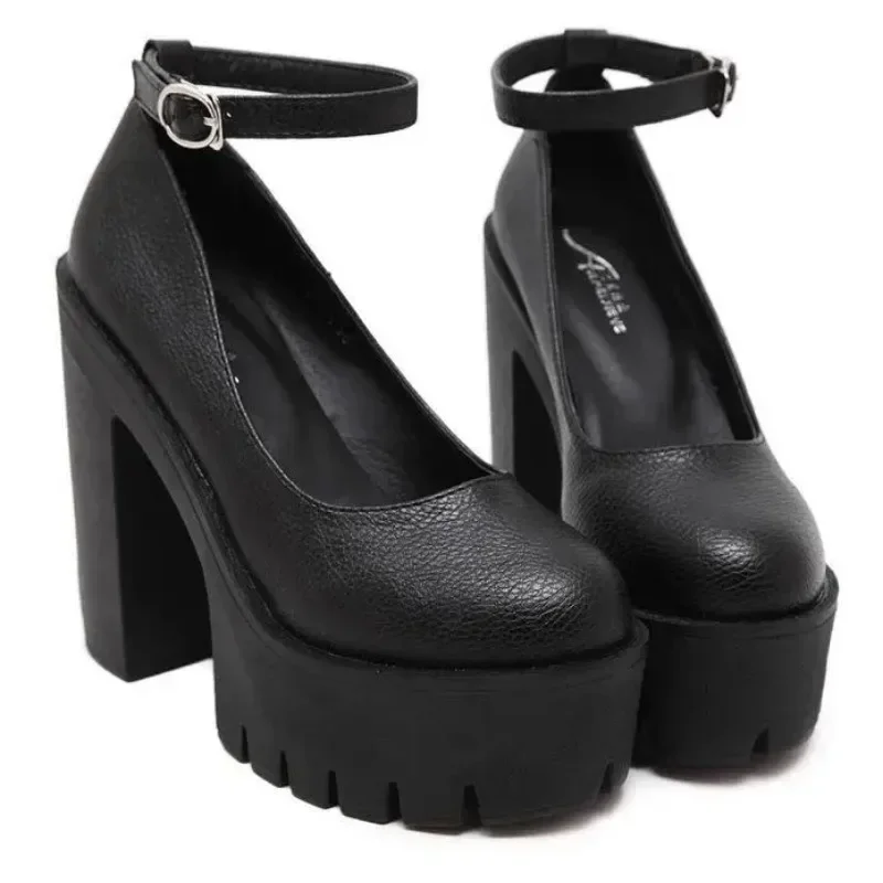 2024 Spring Autumn Casual High-heeled Shoes Sexy Ruslana Korshunova Thick Heels Platform Pumps Black White Size 41 Mujer