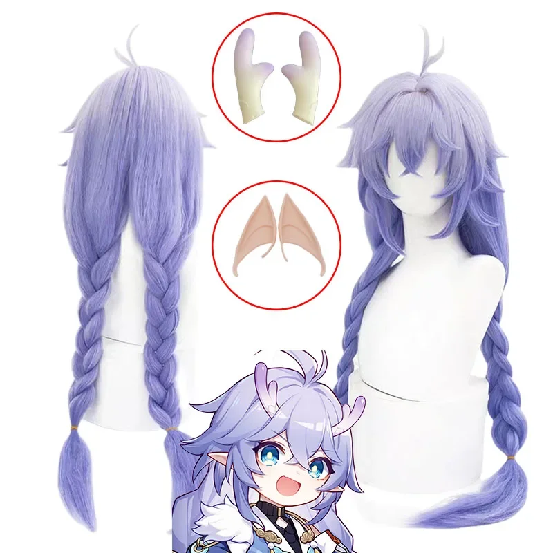 Honkai Star Rail Bailu Cosplay Wig Mauve Gradient Double Ponytail Pre Braided Twist Braid Cosplay Heat Resistant Synthetic Wig X