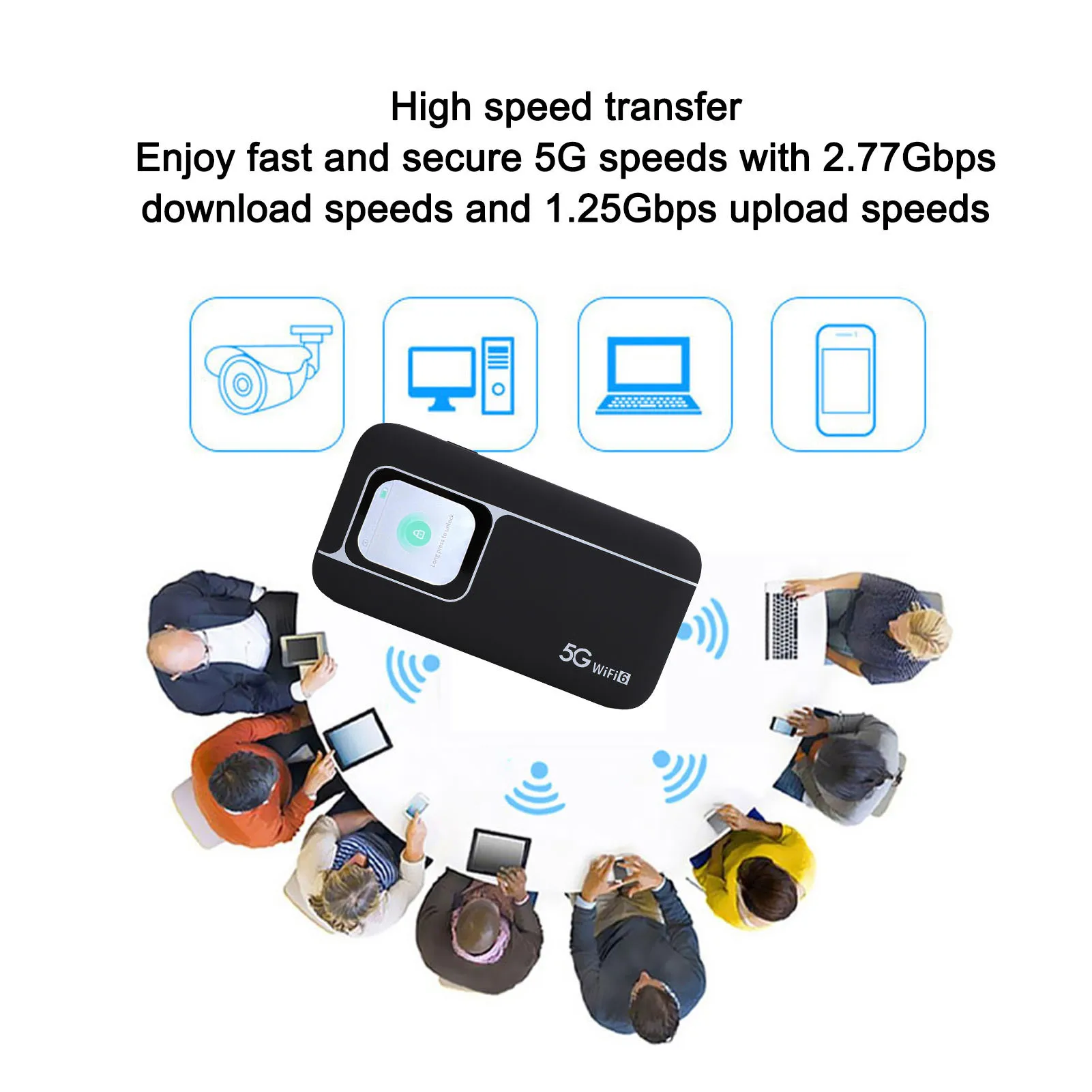 Tragbarer Hotspot, 5G WiFi, mobiler Hotspot, Hochgeschwindigkeits-Akku mit 7100 mAh Kapazität, 16 Geräteanschlüsse, stabile Verbindung für Telefone