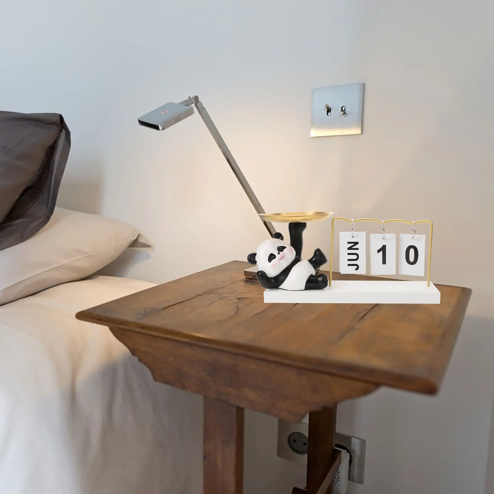 

Panda Calendar Decorative Jewelry Storage Tray Desktop Organizer Wood Alloy Resin Entryway Key Tray Trinket Dish
