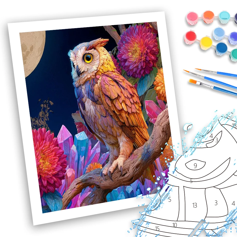 GATYZTORY Painting Paints By Numbers Kill Time Artwork Unframe Owl Painting Decor Gift Modern Paint Pictures By Numbers Acrylic