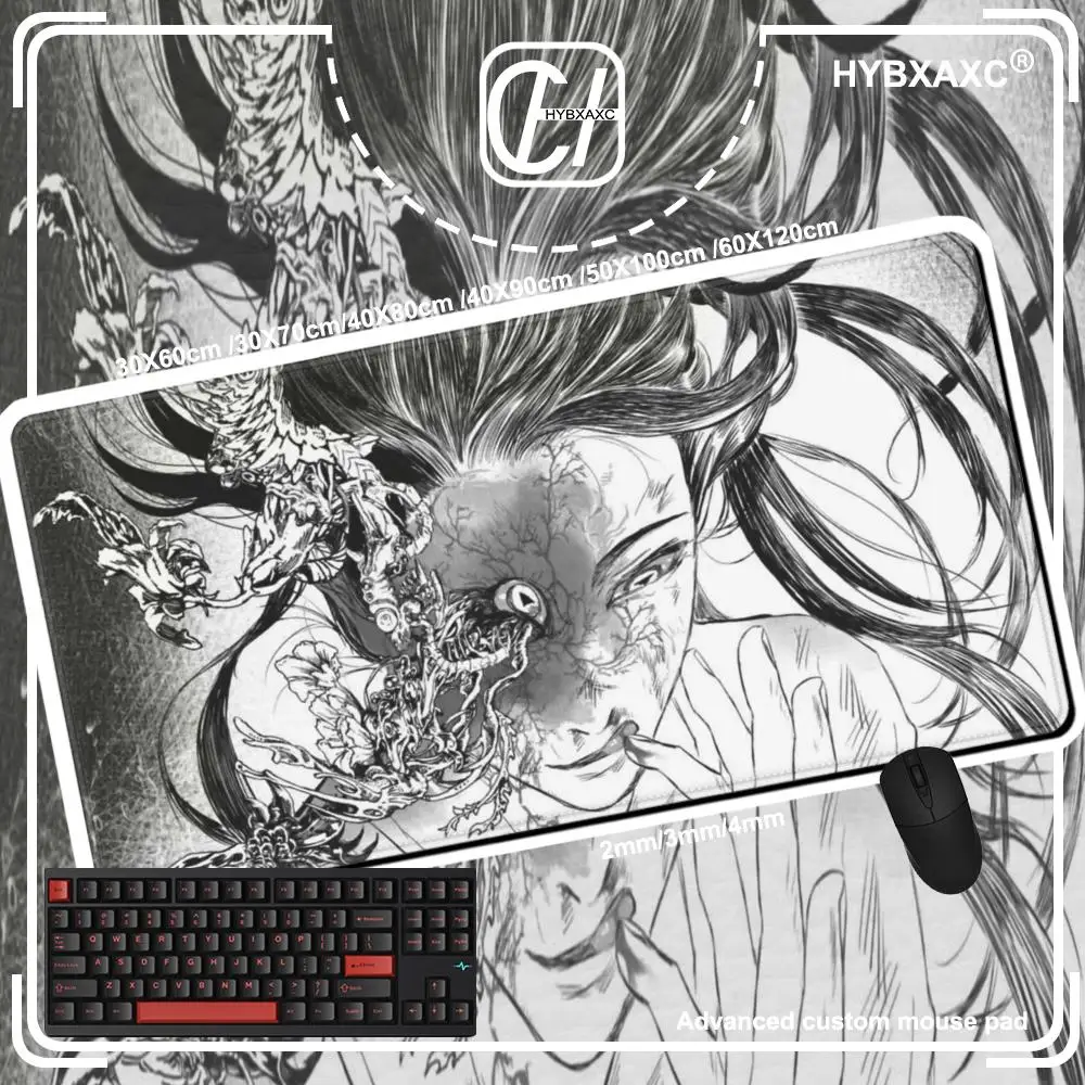 

HYBXAXC Dark Grayscale Anime Girl Sketch Mouse Pad Cute Pad Extended Gaming Keyboard Mats Large 90x40cm XXL Gamer Mousepad