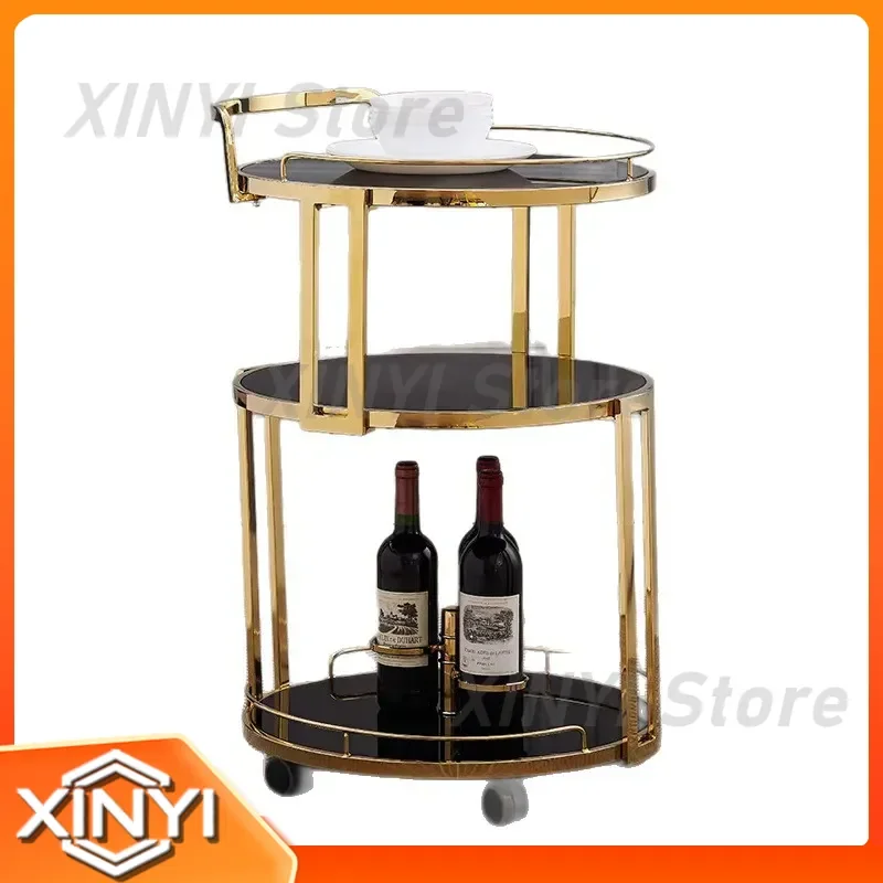 Light Luxury High-End Dining Cart Trolley for Mobile Home Wine Cart Simple Gold Three-Layer Beverage Tea Cart
