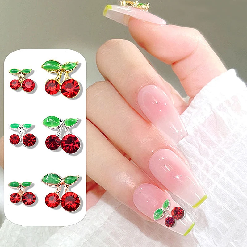 10PCS 3D Red Cherry Nail ARt Rhinestone Charms Accessories Luxury Alloy Parts For Nails Decoration Manicure Supplies Material