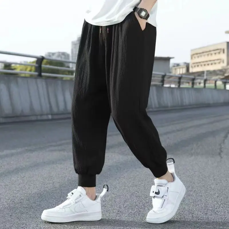 

2024 New Summer Fashion Ultra-thin Style Versatile Loose Casual Oversized Trend Ice Silk Quick Drying Cropped Leggings for Men