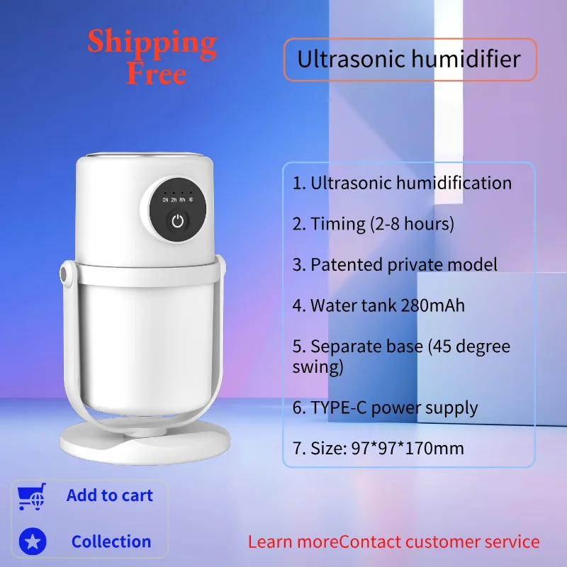 

Portable Cool Mist Humidifier 280ml Car USB Air Humidifier, Indoor, Office, Desktop, Home and Car Air Diffuser