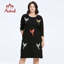 Astrid Women's Dresses 2023 Elegant Dress Bird Print Plus Size Office Clothes Long Sleeve Loose Dresses Female Clothing Diamonds